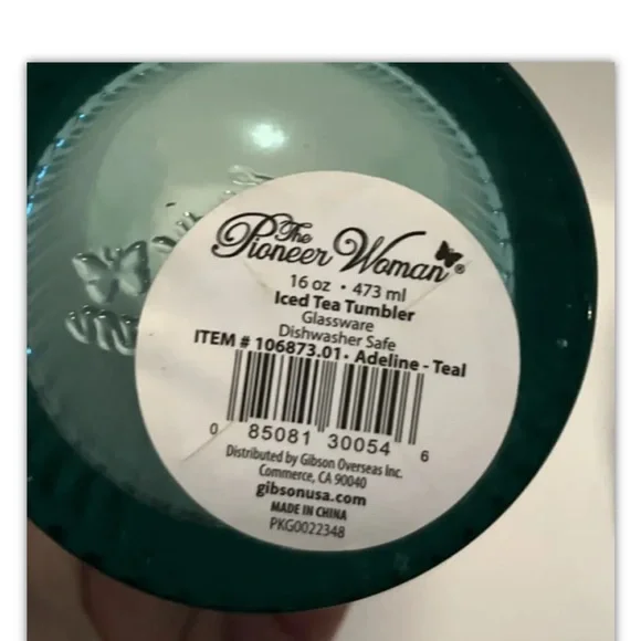 Nwot Pioneer Woman Adeline 16oz Teal Glass Drinking Glasses Set - Picture 2 of 3